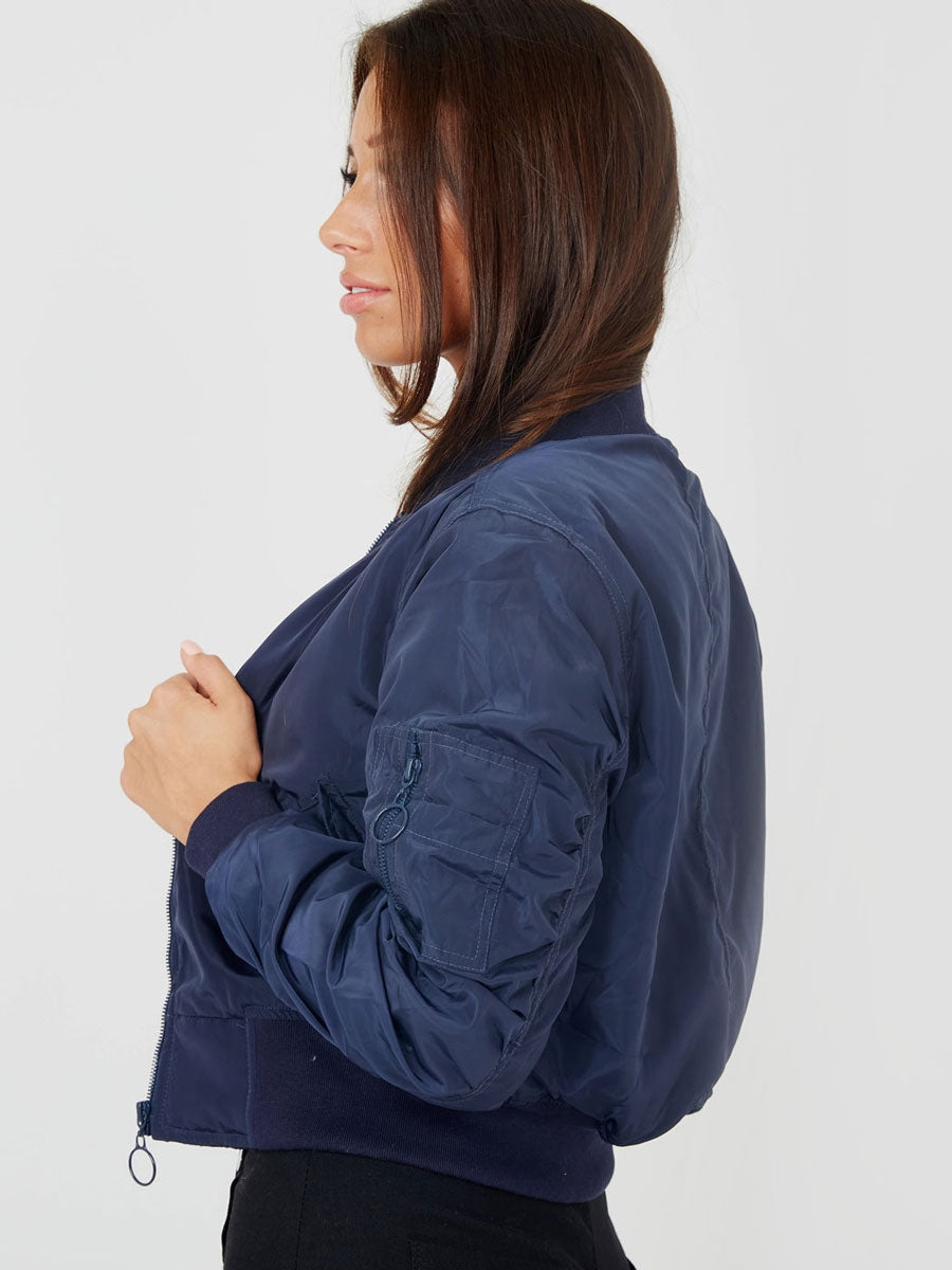 Pull-Ring Zip-Up Bomber Jacket