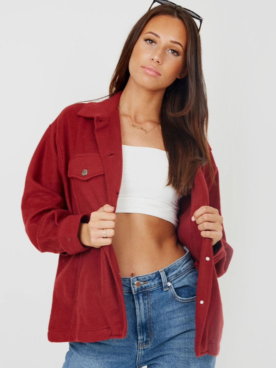 Plain Classic Thick Shirt Jacket Shacket