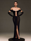 Vyndorik Off Shoulder Cutout Split Maxi Dress