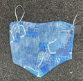Denim Patchwork Bandeau Crop Top