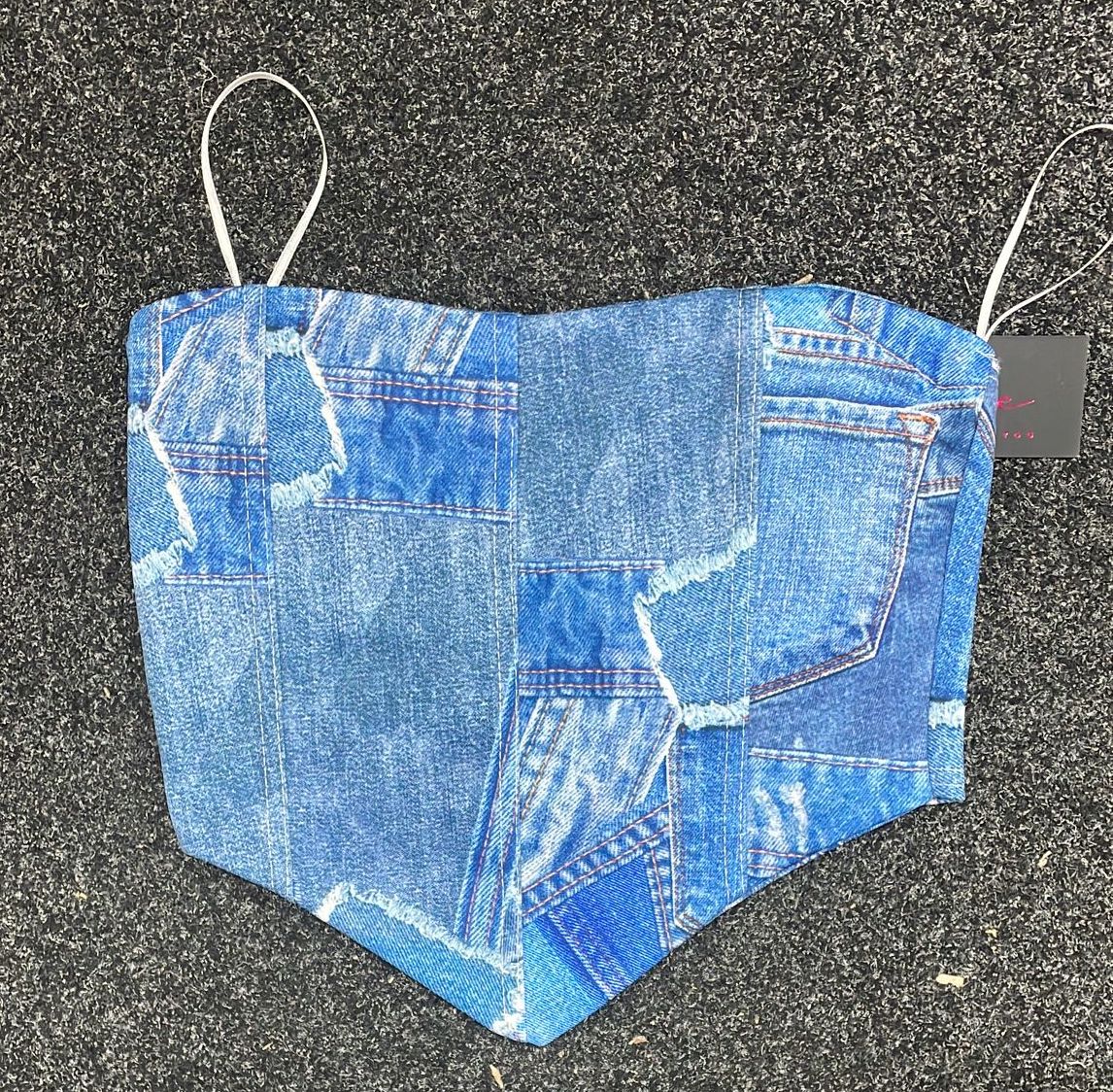 Denim Patchwork Bandeau Crop Top