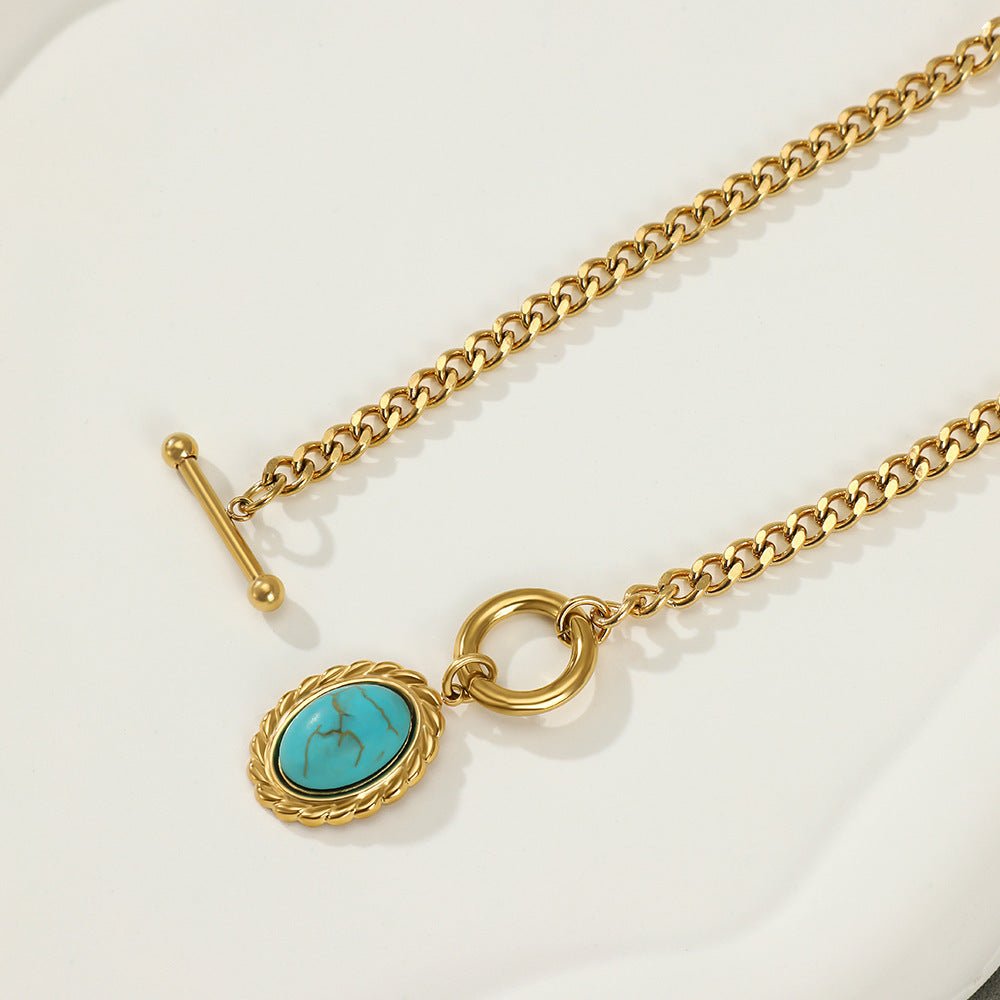 Women’s Stainless Steel Gold Turquoise Necklace