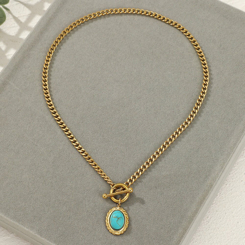 Women’s Stainless Steel Gold Turquoise Necklace