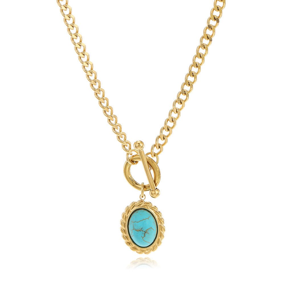 Women’s Stainless Steel Gold Turquoise Necklace