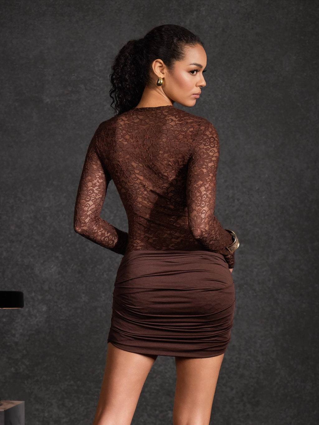 Wynth Lace Floral Ruched Mini Dress