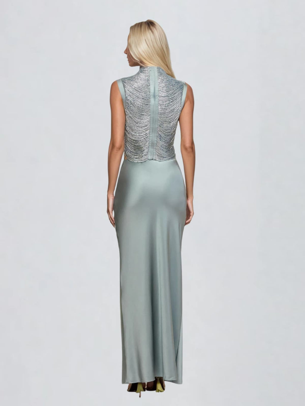 Xaldor High Neck Fringe Glitter Skirt Set In Baby Blue
