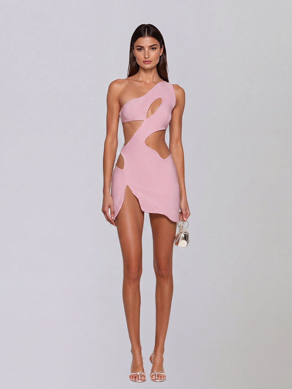 Xelyra One Shoulder Cutout Mini Dress In Pink