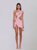 Xelyra One Shoulder Cutout Mini Dress In Pink