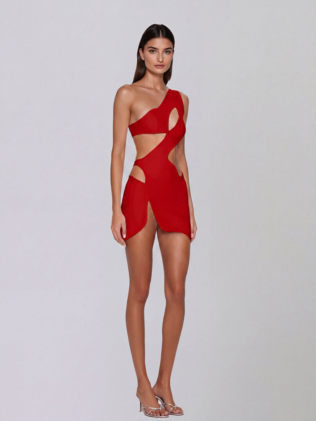 Xelyra One Shoulder Cutout Mini Dress In Red
