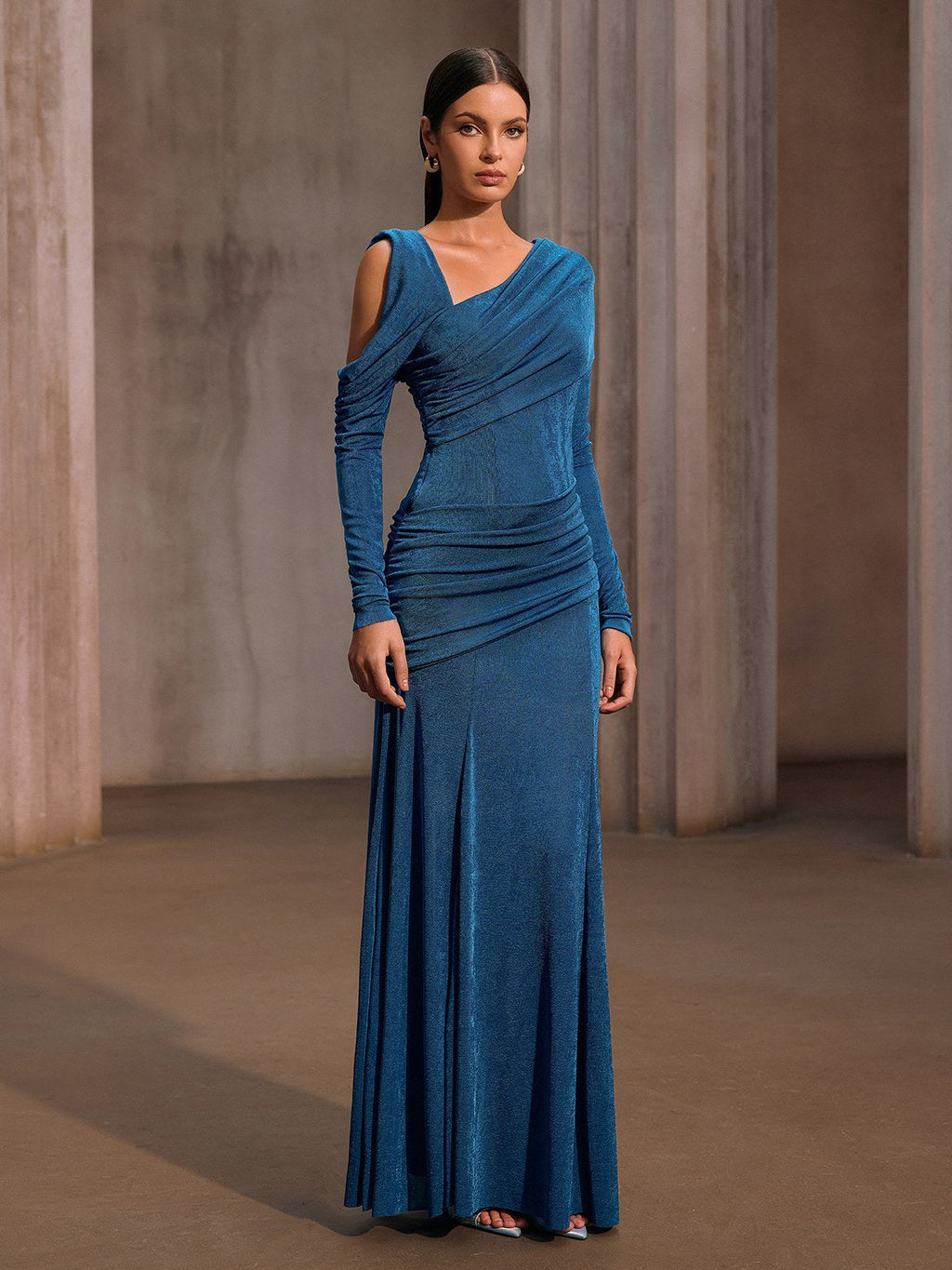 Xelyxan One Shoulder Ruched Maxi Dress