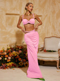 Xinia Spaghetti Ruched Skirt Set In Pink