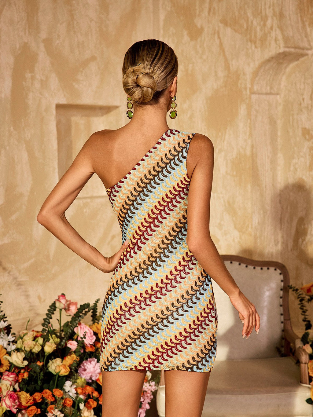 Yvoryth One Shoulder Knitted Mini Dress