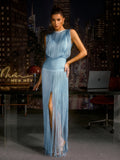 Zavelyn Fringe Bandage Maxi Dress In Blue