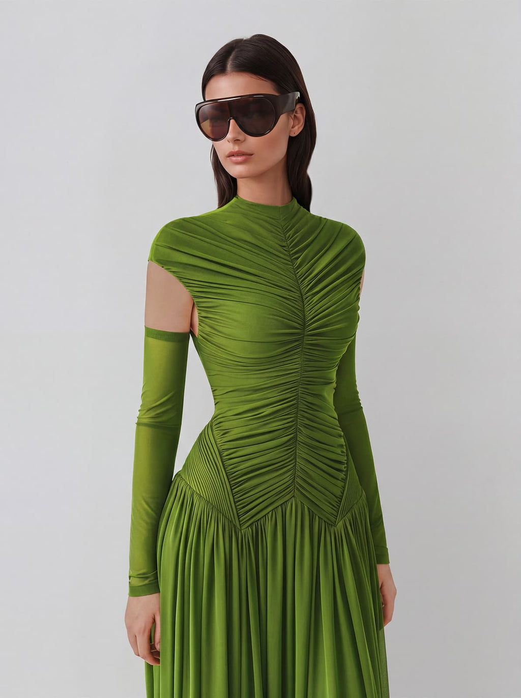 Zevionx Sleeveless Ruched Maxi Dress In Green