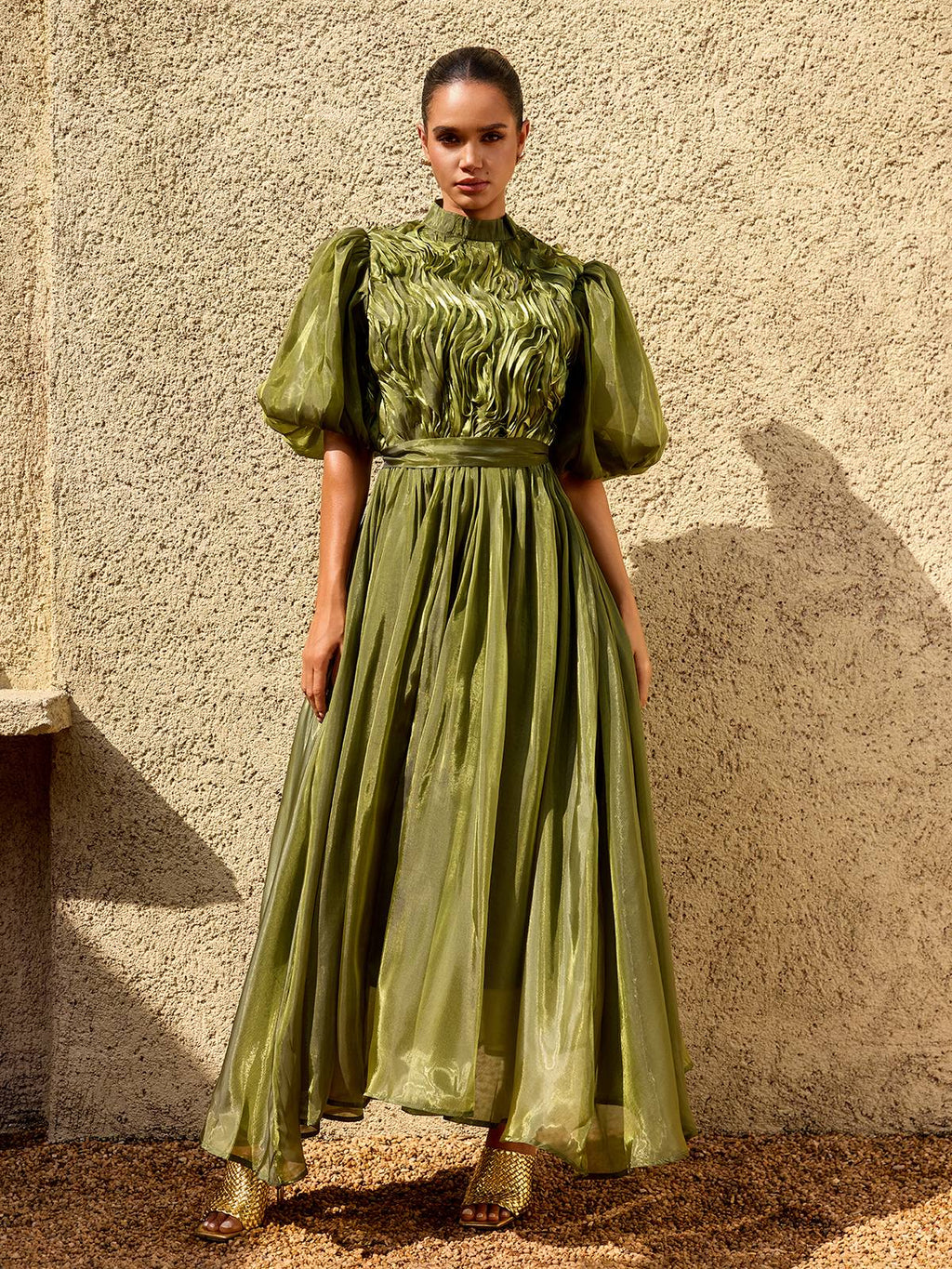 Zylarion Puff Sleeve Ruffle Maxi Dress