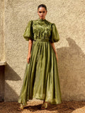 Zylarion Puff Sleeve Ruffle Maxi Dress