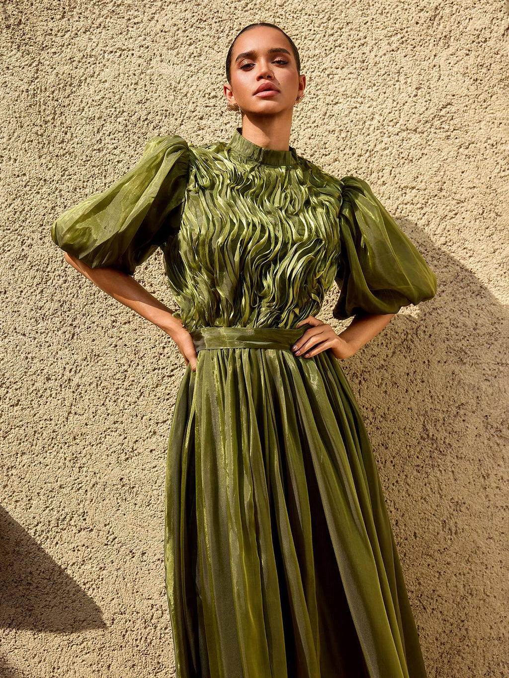 Zylarion Puff Sleeve Ruffle Maxi Dress