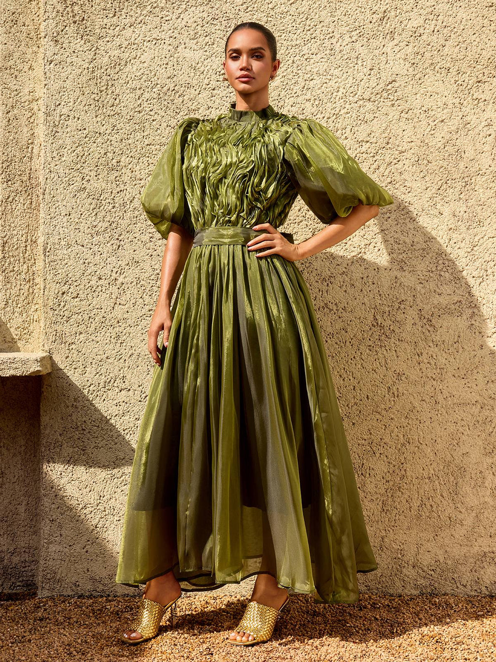 Zylarion Puff Sleeve Ruffle Maxi Dress