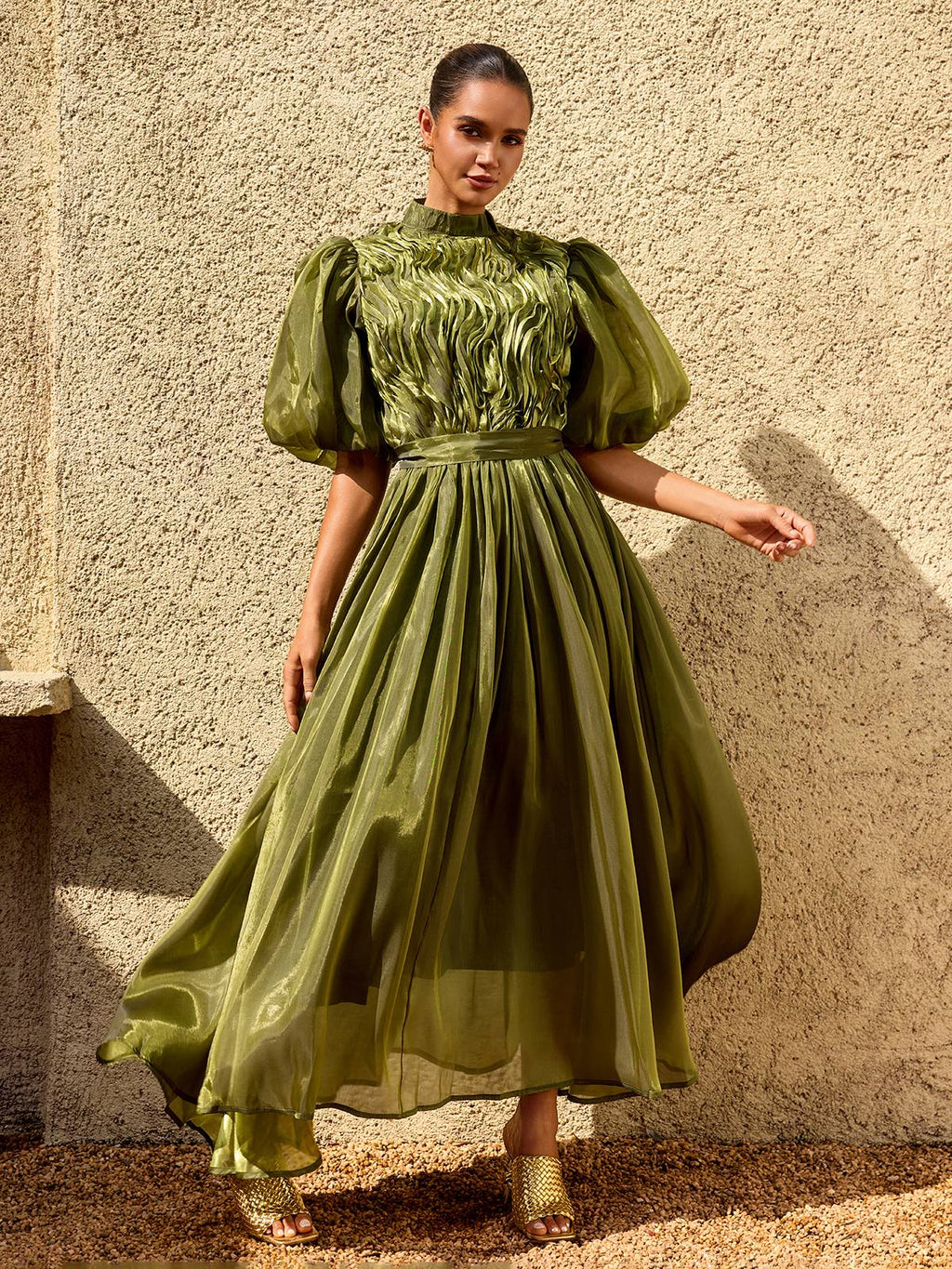 Zylarion Puff Sleeve Ruffle Maxi Dress