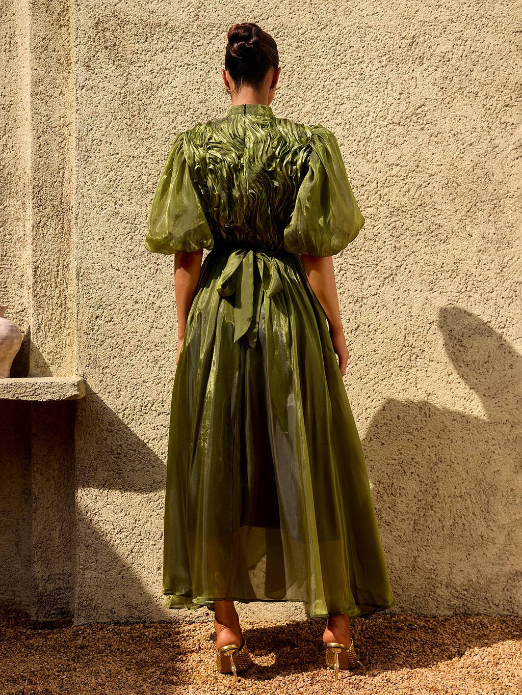 Zylarion Puff Sleeve Ruffle Maxi Dress