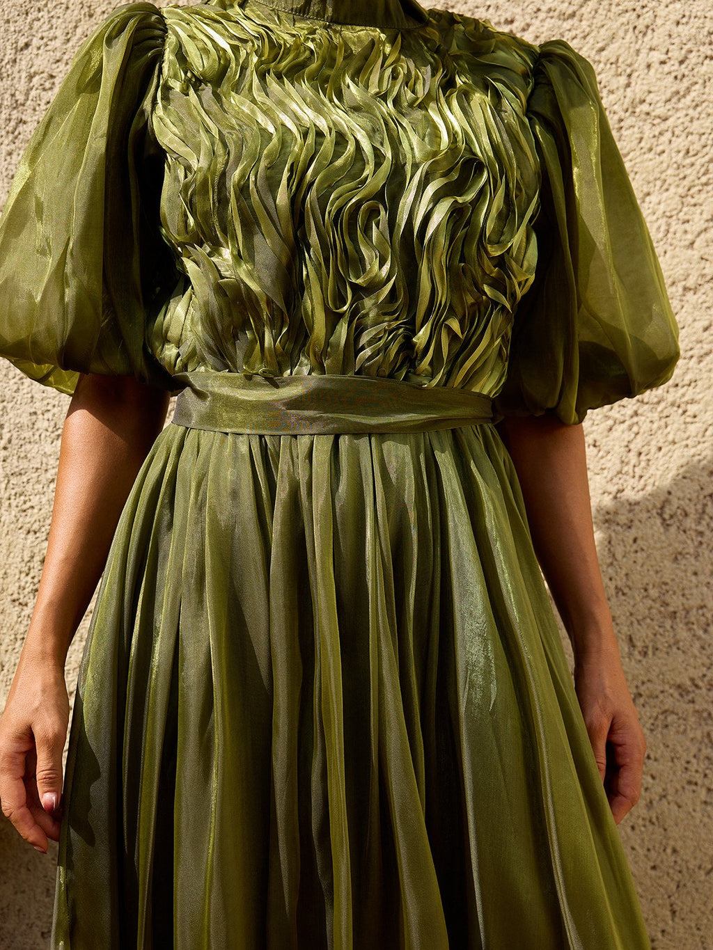 Zylarion Puff Sleeve Ruffle Maxi Dress