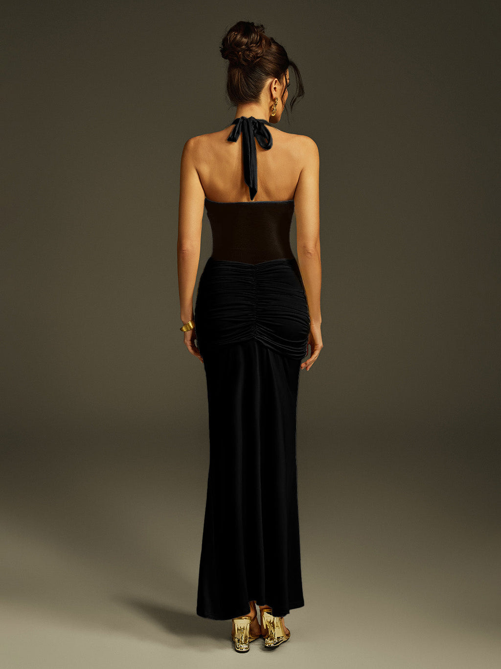 Zylon Halterneck Draped Maxi Dress In Black